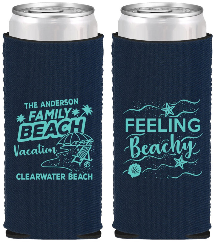 Custom Family Vacation Neoprene Slim Can Coolers - Feeling Beachy | 180002