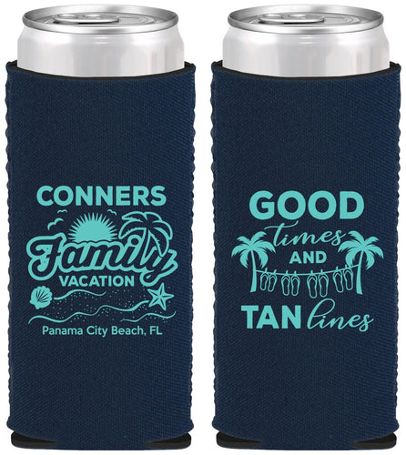 Custom Family Vacation Neoprene Slim Can Coolers - Good Times Tan Lines | 180005