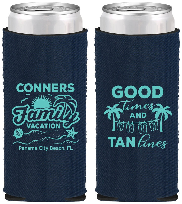 Custom Family Vacation Neoprene Slim Can Coolers - Good Times Tan Lines | 180005