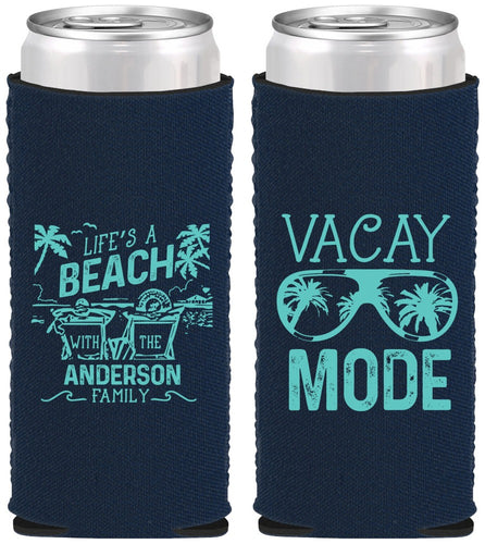 Custom Family Vacation Neoprene Slim Can Coolers - Lifes A Beach | 180008