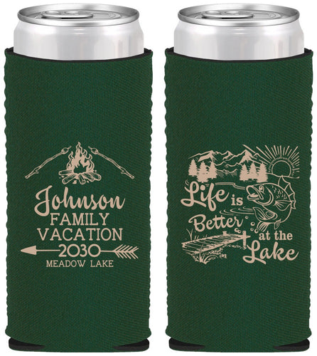 Custom Family Vacation Neoprene Slim Can Coolers - Lake Camping | 180011
