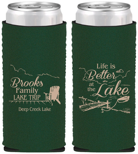 Custom Family Vacation Neoprene Slim Can Coolers - Lake Camping | 180012