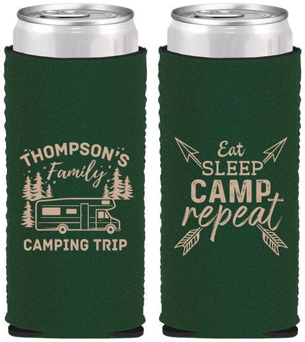 Custom Family Vacation Neoprene Slim Can Coolers - Camping Trip | 180016