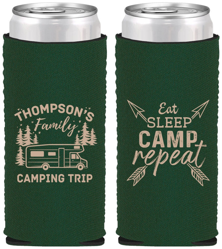 Custom Family Vacation Neoprene Slim Can Coolers - Camping Trip | 180016