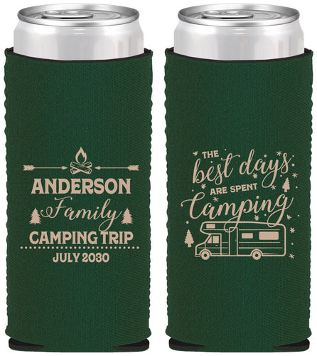 Custom Family Vacation Neoprene Slim Can Coolers - Camping Trip | 180017