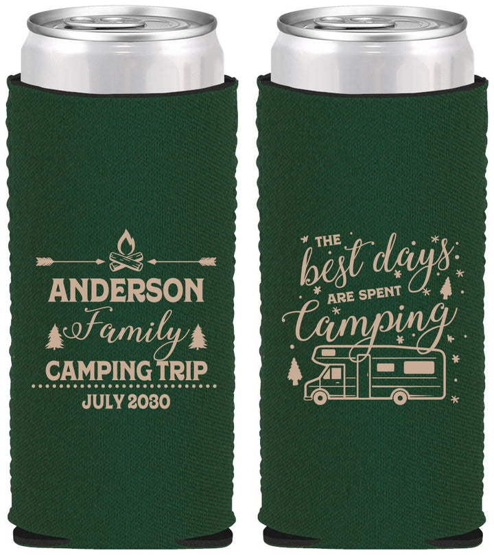 Custom Family Vacation Neoprene Slim Can Coolers - Camping Trip | 180017