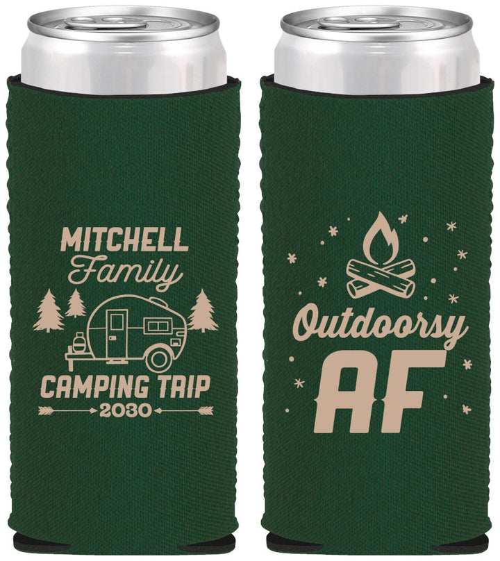 Custom Family Vacation Neoprene Slim Can Coolers - Camping Trip | 180018