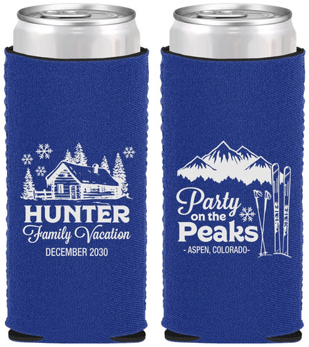 Custom Family Vacation Neoprene Slim Can Coolers - Ski Trip Peaks | 180020