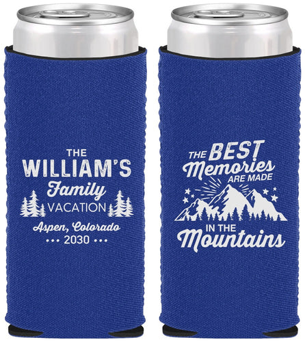 Custom Family Vacation Neoprene Slim Can Coolers - Mountains | 180022