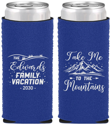 Custom Family Vacation Neoprene Slim Can Coolers - Mountains | 180024