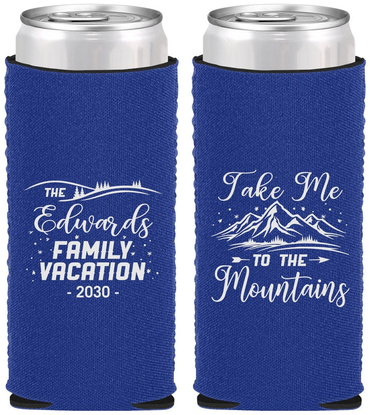 Custom Family Vacation Neoprene Slim Can Coolers - Mountains | 180024