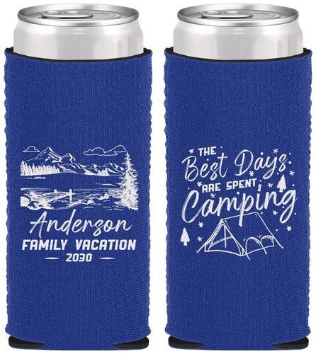 Custom Family Vacation Neoprene Slim Can Coolers - Camping Trip | 180025