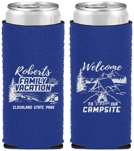 Custom Family Vacation Neoprene Slim Can Coolers - Camping Trip | 180026