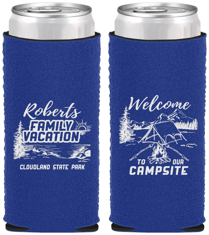 Custom Family Vacation Neoprene Slim Can Coolers - Camping Trip | 180026