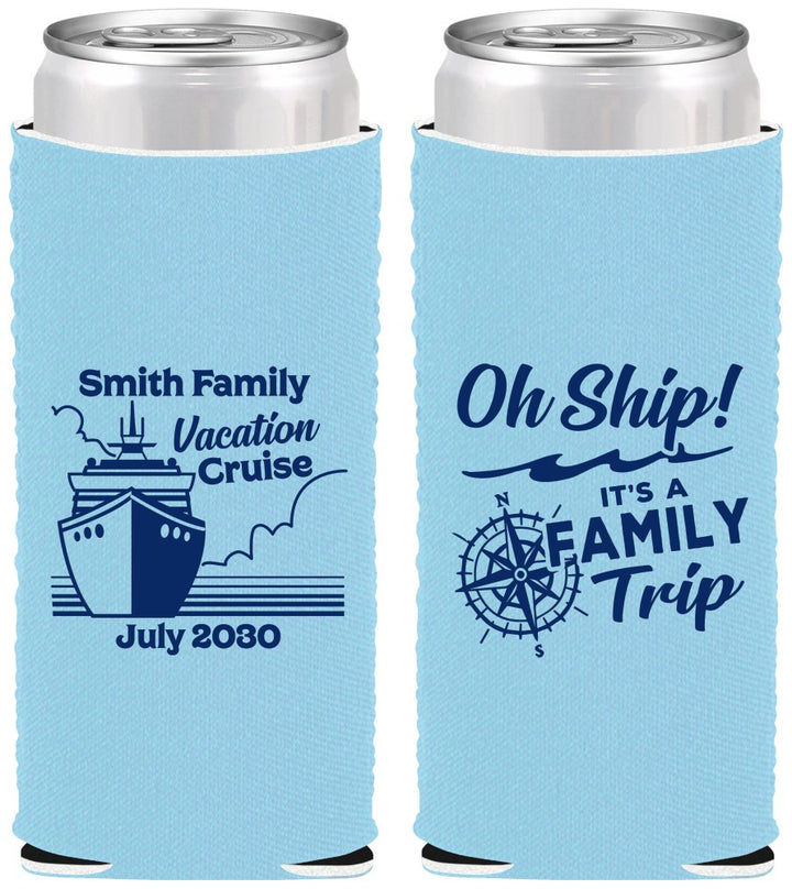 Custom Family Vacation Neoprene Slim Can Coolers - Oh Ship Cruise | 180030