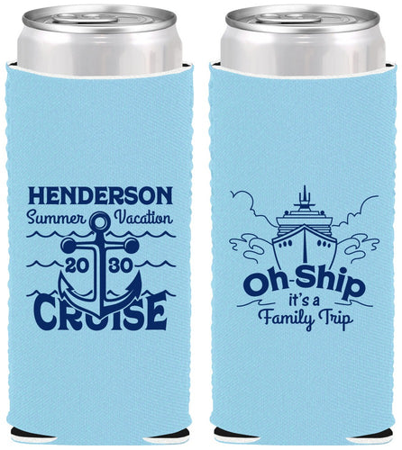 Custom Family Vacation Neoprene Slim Can Coolers - Oh Ship Cruise | 180032