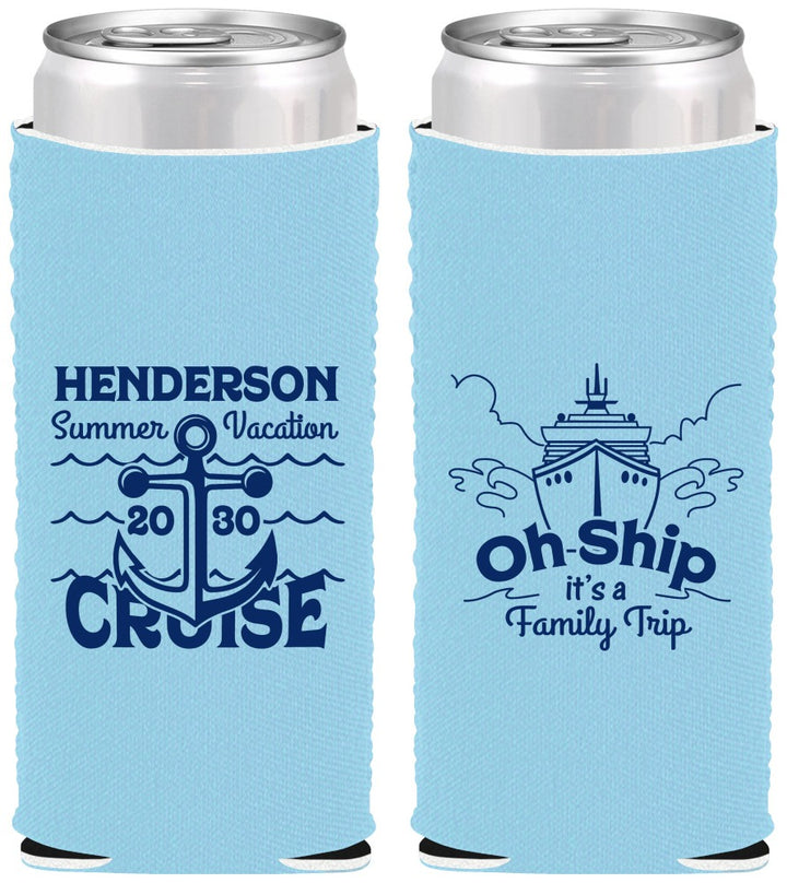 Custom Family Vacation Neoprene Slim Can Coolers - Oh Ship Cruise | 180032