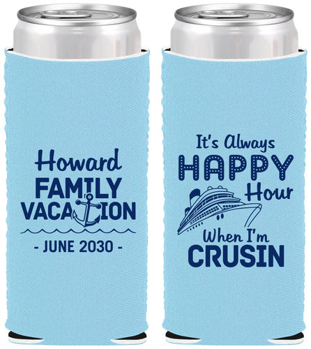 Custom Family Vacation Neoprene Slim Can Coolers - Crusin Cruise | 180033