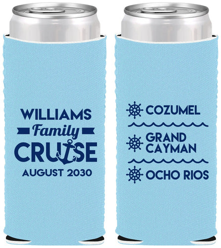 Custom Family Vacation Neoprene Slim Can Coolers - Nautical Cruise | 180034
