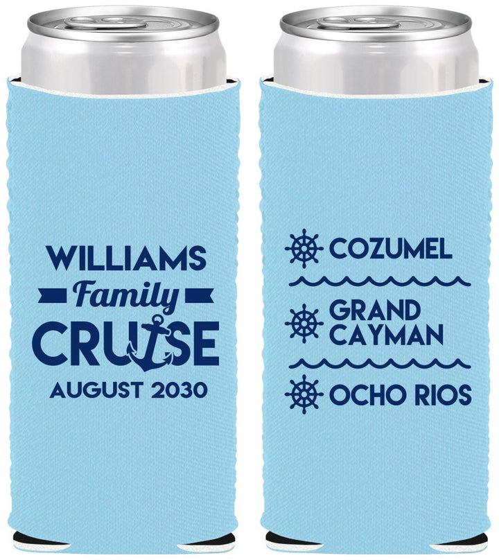 Custom Family Vacation Neoprene Slim Can Coolers - Nautical Cruise | 180034