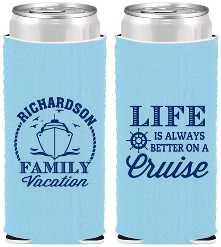 Custom Family Vacation Neoprene Slim Can Coolers - Cruise Ship | 180036