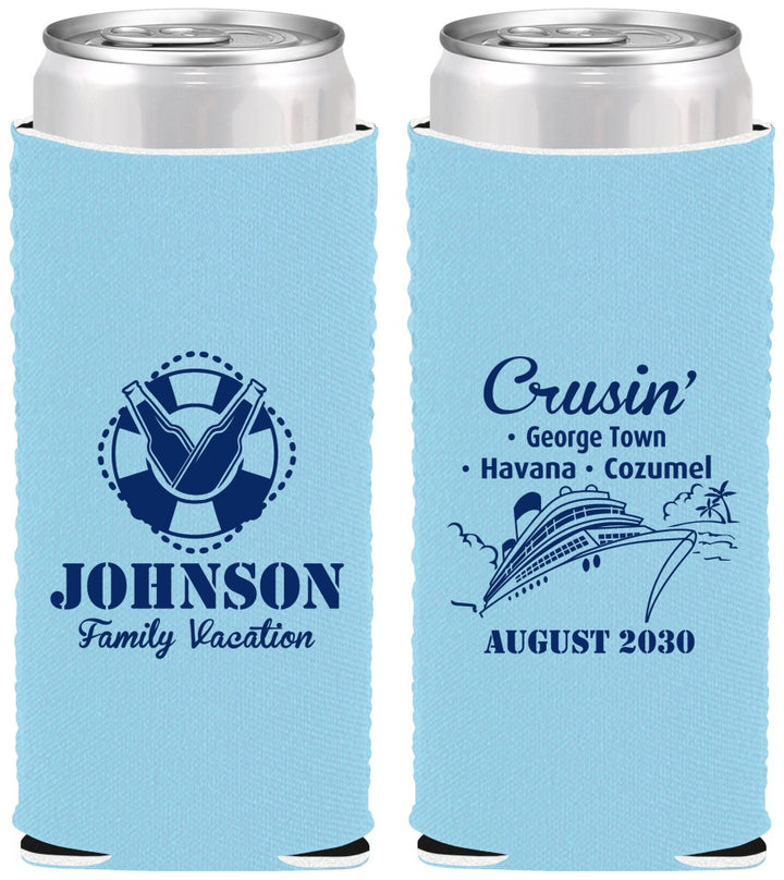 Custom Family Vacation Neoprene Slim Can Coolers - Cruisin Ship | 180039