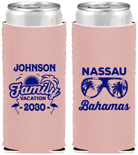 Custom Family Vacation Neoprene Slim Can Coolers - Bahamas | 180041