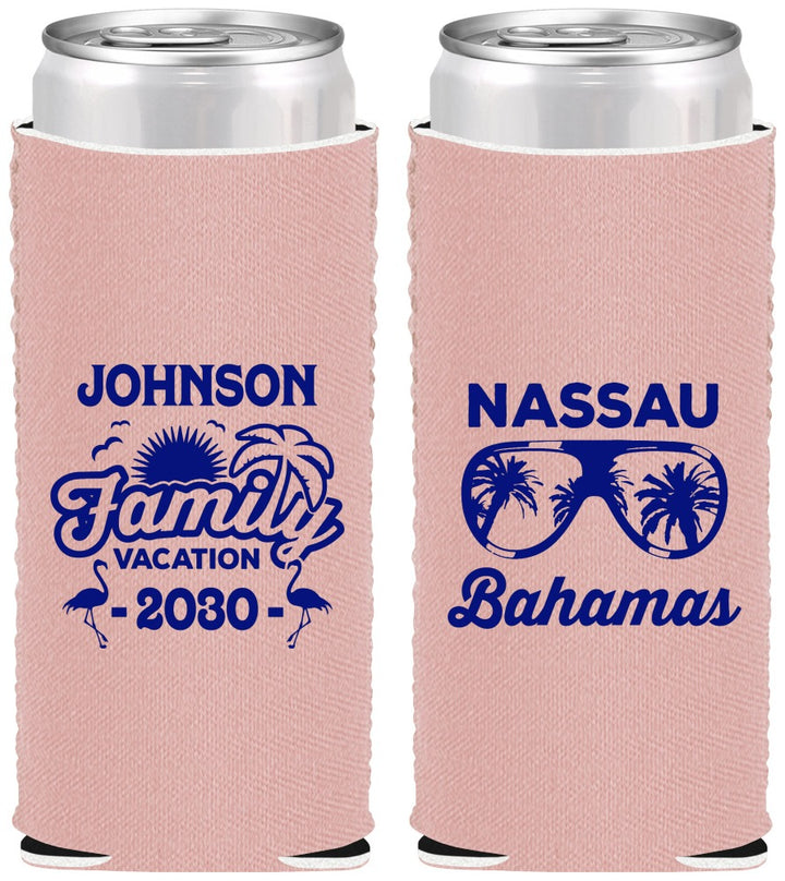Custom Family Vacation Neoprene Slim Can Coolers - Bahamas | 180041