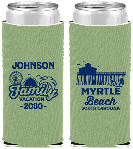 Custom Family Vacation Neoprene Slim Can Coolers - Myrtle Beach | 180045