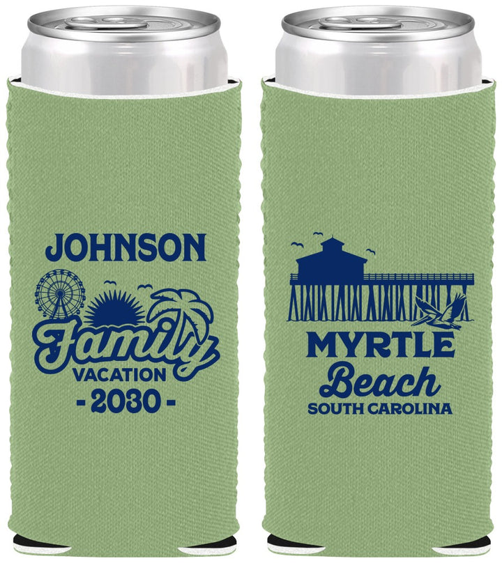 Custom Family Vacation Neoprene Slim Can Coolers - Myrtle Beach | 180045