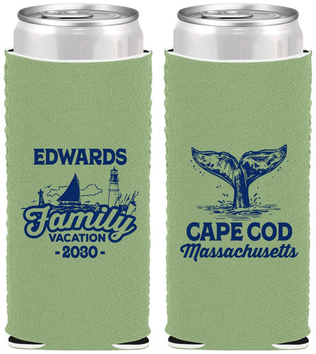 Custom Family Vacation Neoprene Slim Can Coolers - Cape Cod | 180046
