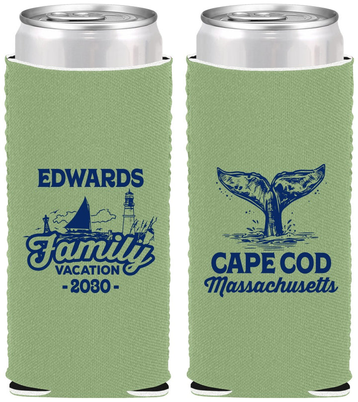 Custom Family Vacation Neoprene Slim Can Coolers - Cape Cod | 180046