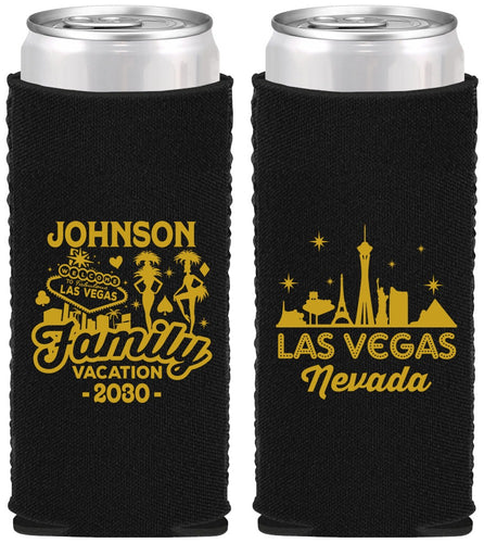 Custom Family Vacation Neoprene Slim Can Coolers - Las Vegas | 180048