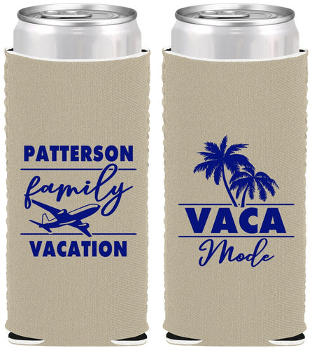Custom Family Vacation Neoprene Slim Can Coolers - Vaca Mode Trip | 180054