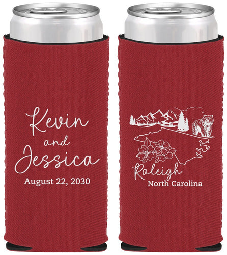 Custom Wedding Neoprene Slim Can Coolers - North Carolina | 182