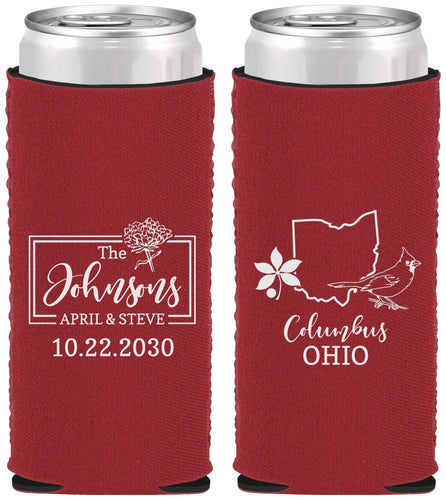 Custom Wedding Neoprene Slim Can Coolers - Ohio | 184