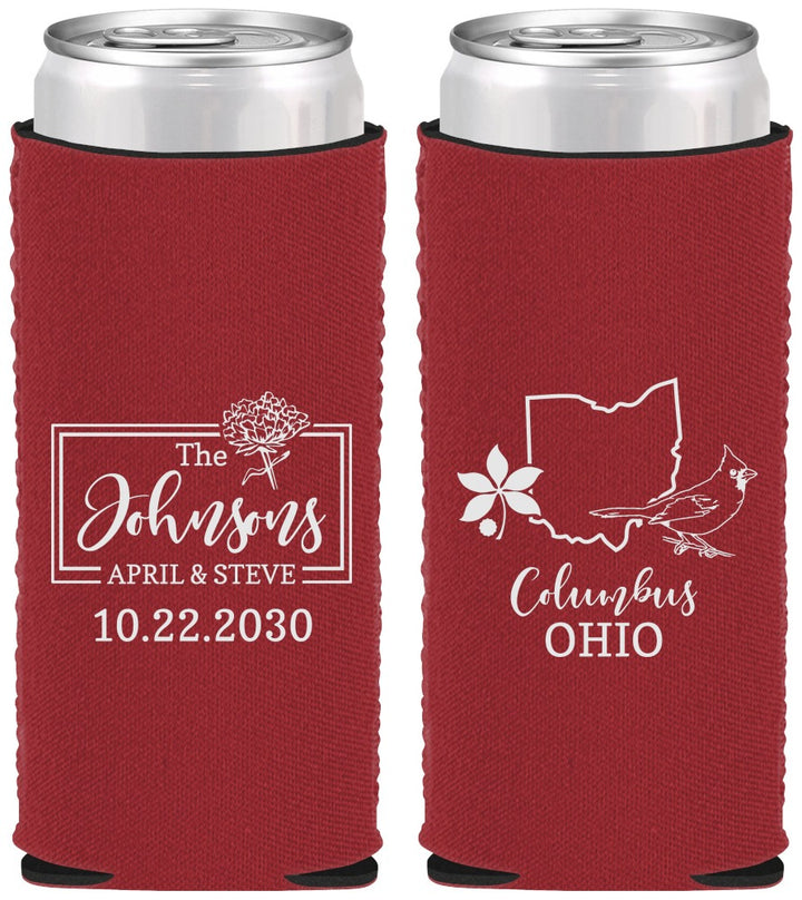 Custom Wedding Neoprene Slim Can Coolers - Ohio | 184
