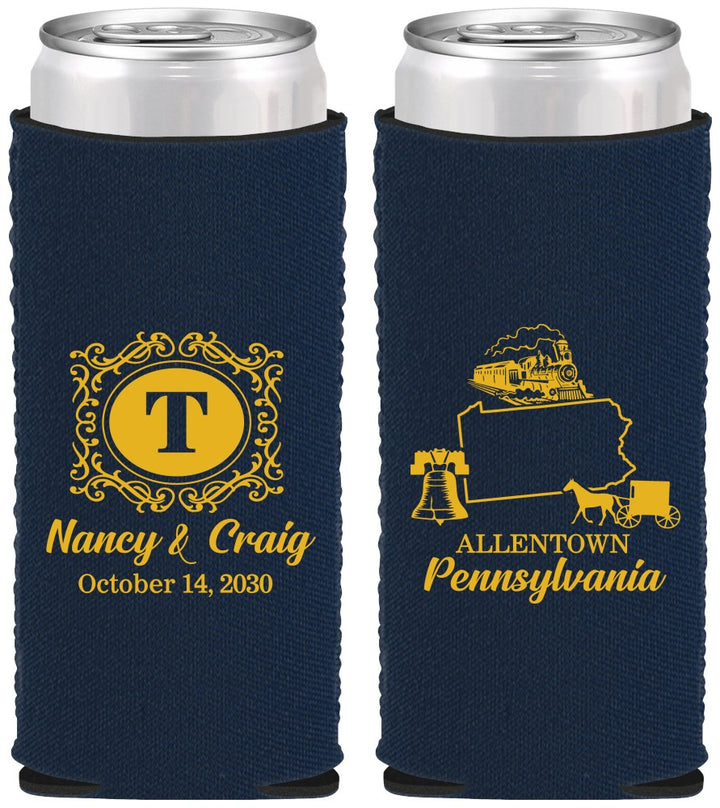 Custom Wedding Neoprene Slim Can Coolers - Pennsylvania | 187