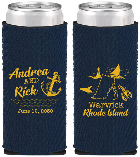 Custom Wedding Neoprene Slim Can Coolers - Rhode Island | 188