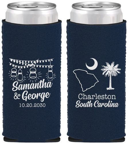 Custom Wedding Neoprene Slim Can Coolers - South Carolina | 189