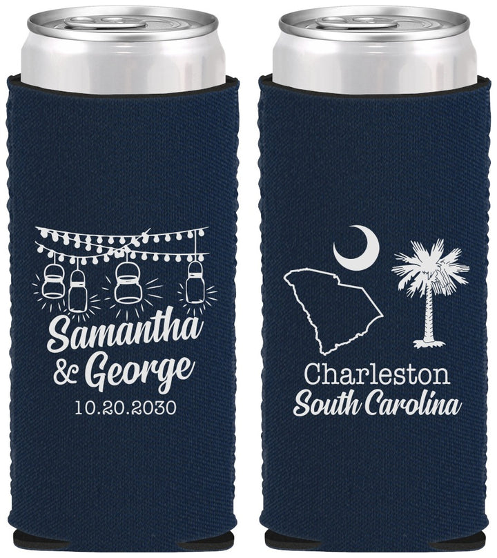 Custom Wedding Neoprene Slim Can Coolers - South Carolina | 189