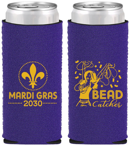 Custom Mardi Gras Neoprene Slim Can Coolers - Bead Catcher Nola | 190000