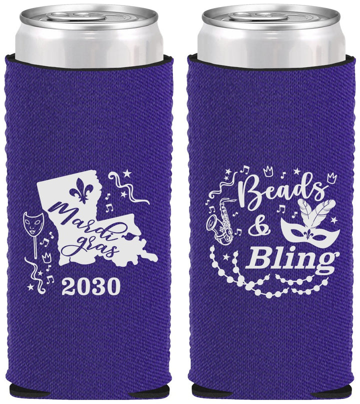 Custom Mardi Gras Neoprene Slim Can Coolers - Beads And Bling | 190002
