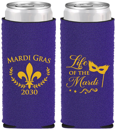 Custom Mardi Gras Neoprene Slim Can Coolers - Life Of The Mardi | 190004