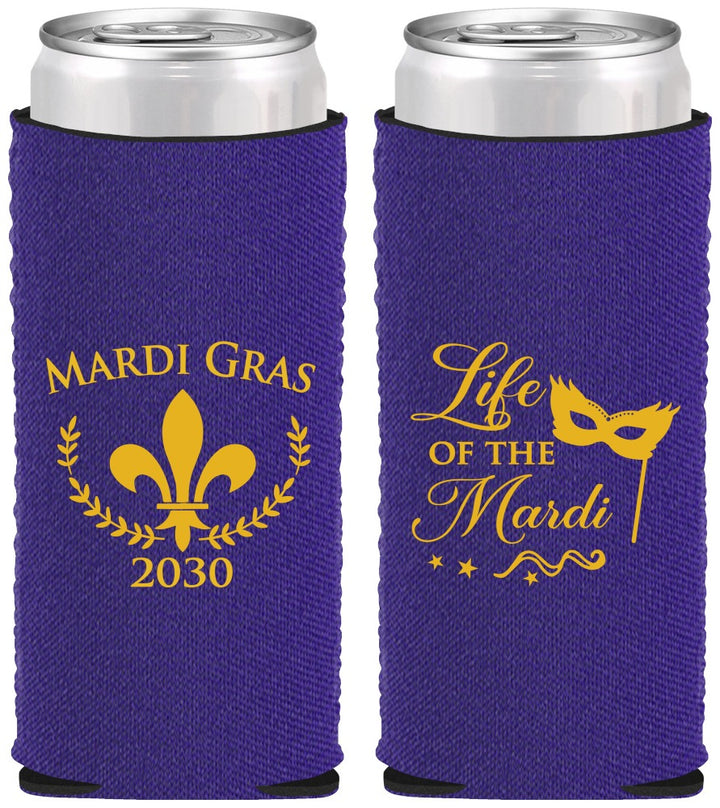 Custom Mardi Gras Neoprene Slim Can Coolers - Life Of The Mardi | 190004
