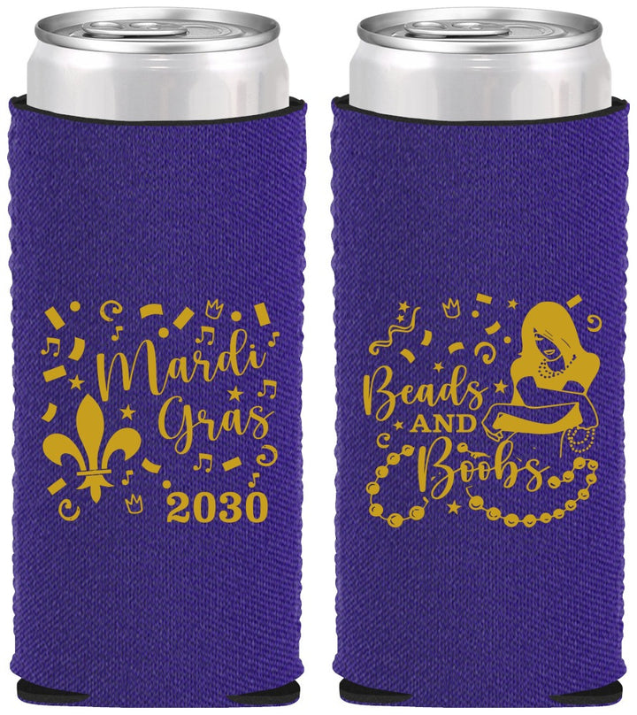 Custom Mardi Gras Neoprene Slim Can Coolers - Beads And Boobs | 190005