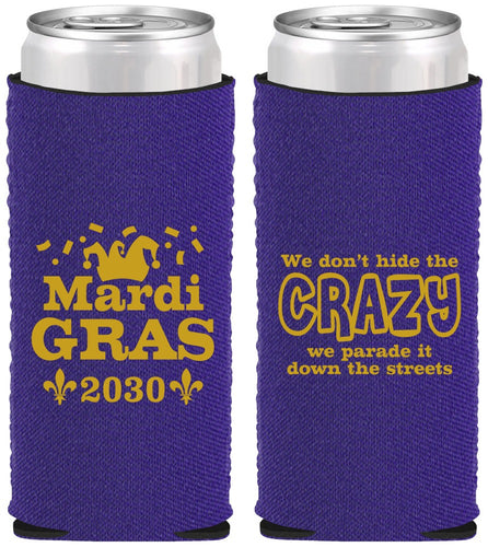 Custom Mardi Gras Neoprene Slim Can Coolers - Fleur De Lis | 190009