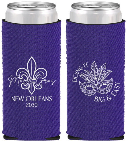 Custom Mardi Gras Neoprene Slim Can Coolers - Fleur De Lis | 190010