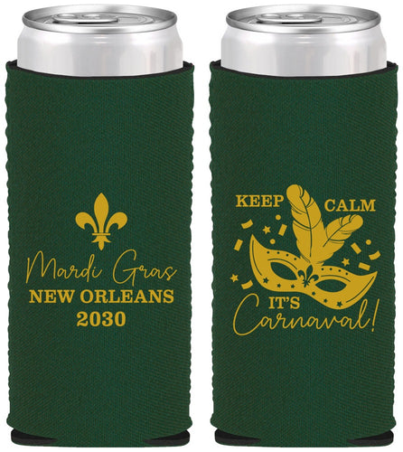 Custom Mardi Gras Neoprene Slim Can Coolers - Fleur De Lis Carnaval | 190011