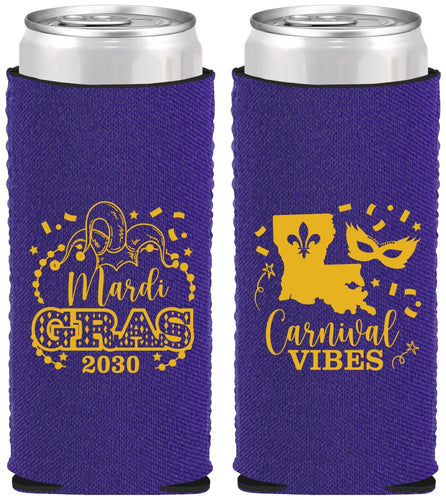 Custom Mardi Gras Neoprene Slim Can Coolers - Fleur De Lis Carnaval | 190012